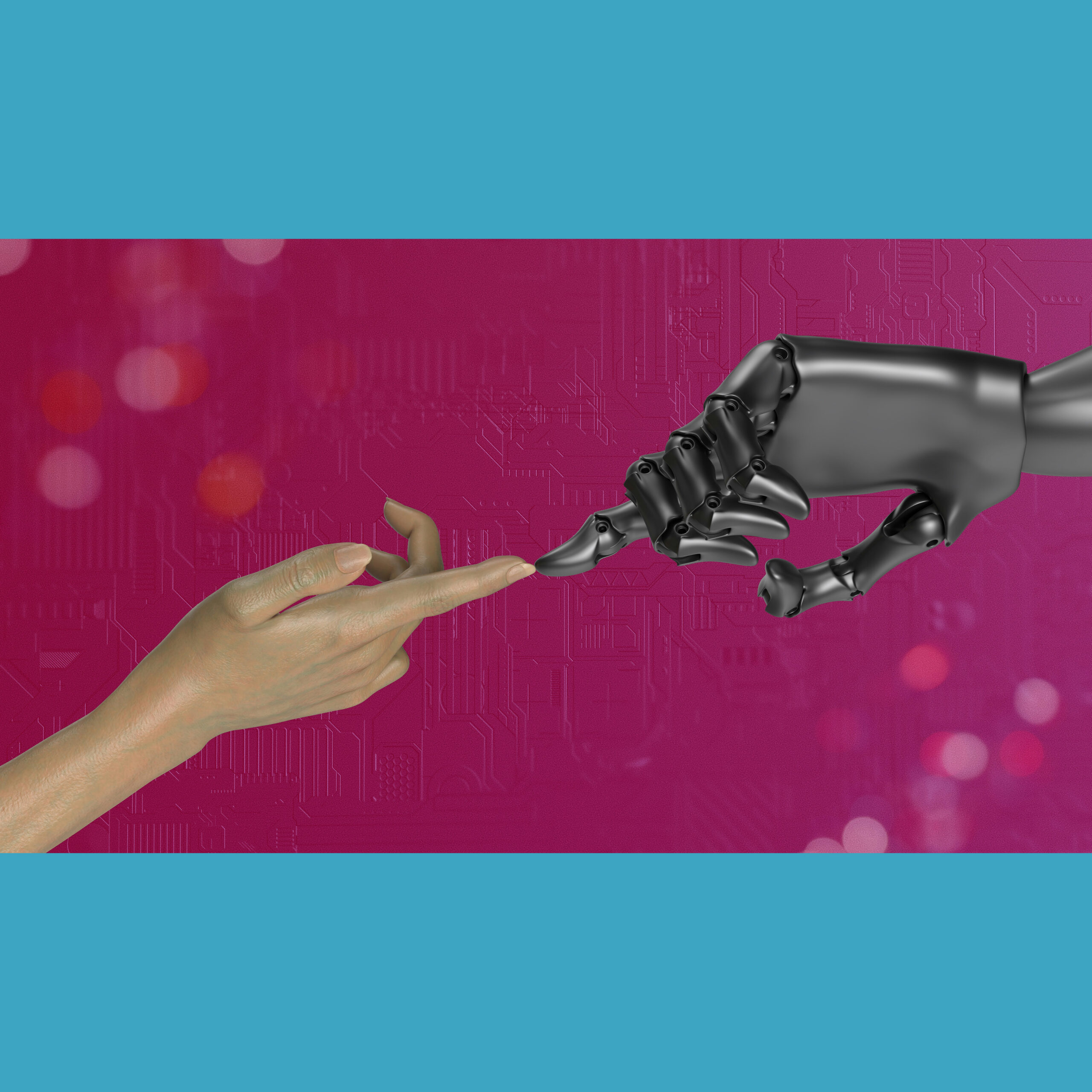 Mano umana e mano robotica di Igor Omilaev su Unsplash