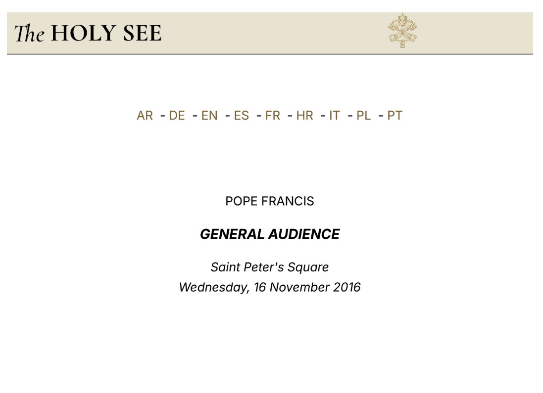 Papa Francesco – Sopportare pazientemente persone moleste – Udienza Generale 16.11.2016 – EN Papa Francesco - Sopportare pazientemente persone moleste - Udienza Generale 16.11.2016 - EN