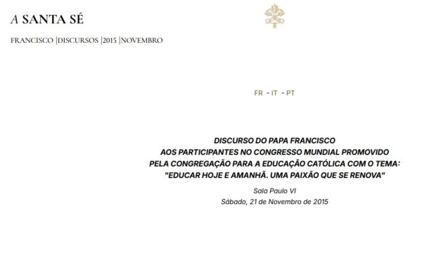 Papa Francesco al Congresso Mondiale Educazione Cattolica_21 novembre 2025 – Portoghese