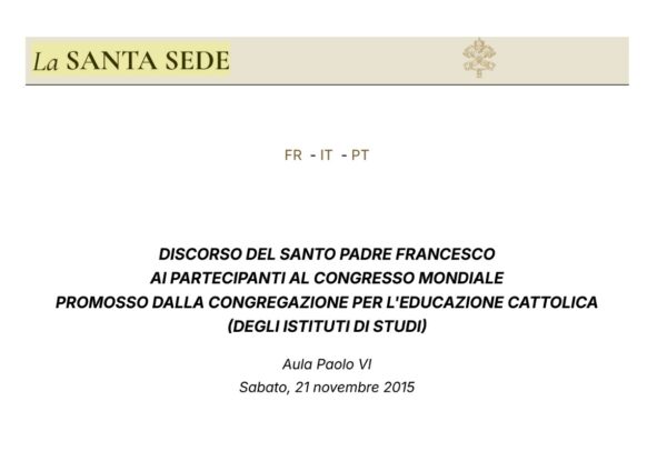 Papa Francesco al Congresso Mondiale Educazione Cattolica_21 novembre 2025 – Italiano
