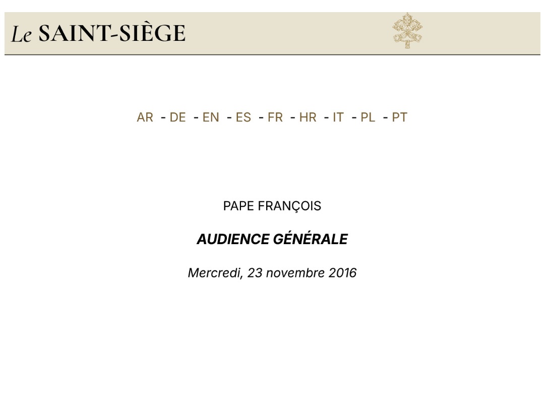 Papa Francesco – Consigliare e insegnare – Udienza Generale 23.11.2016 – Francese