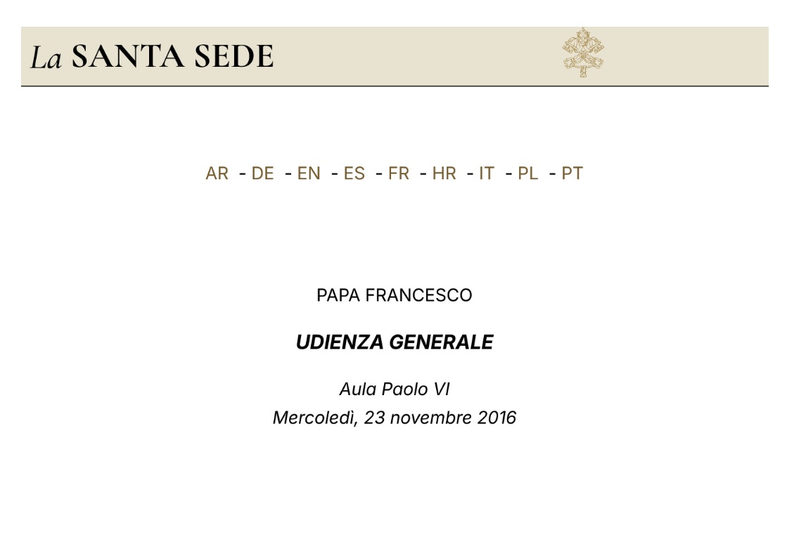 Papa Francesco – Consigliare e insegnare – Udienza Generale 23.11.2016 – Italiano