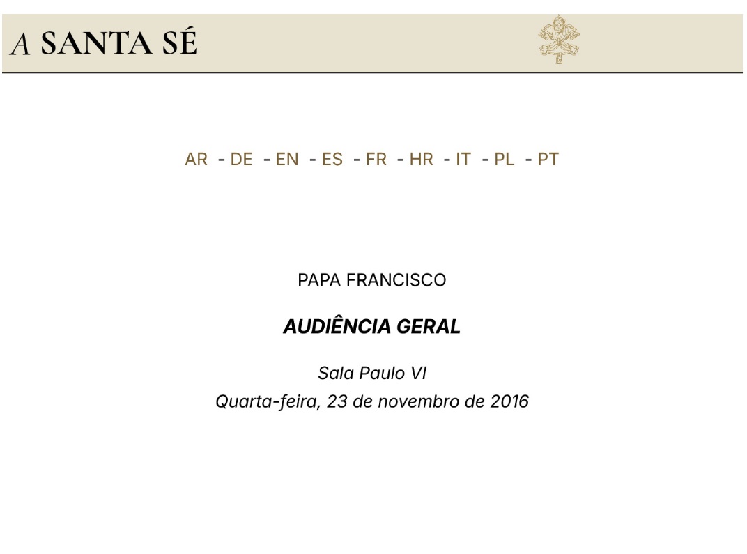 Papa Francesco – Consigliare e insegnare – Udienza Generale 23.11.2016 – Portoghese