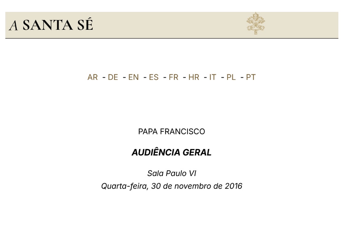Papa Francesco – Pregare Dio per i vivi e per i morti – Udienza Generale 30.11.2016 – Portoghese